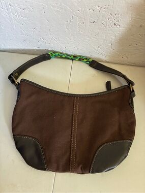 Brown Canvas Mini Hobo Bag with Dark Trim